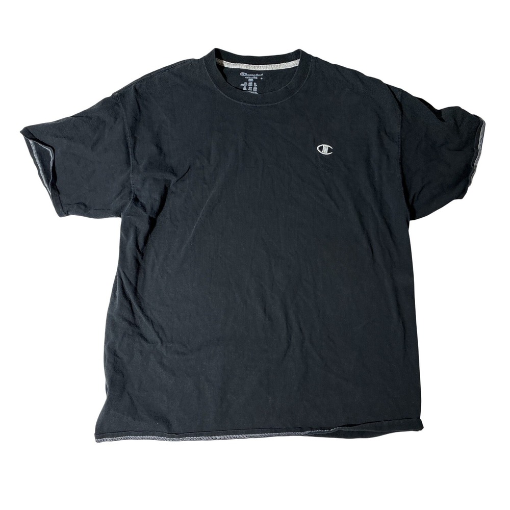 Champion Authentic Mens T-Shirt Black Embroidered Logo Contrast Stitch 2XL